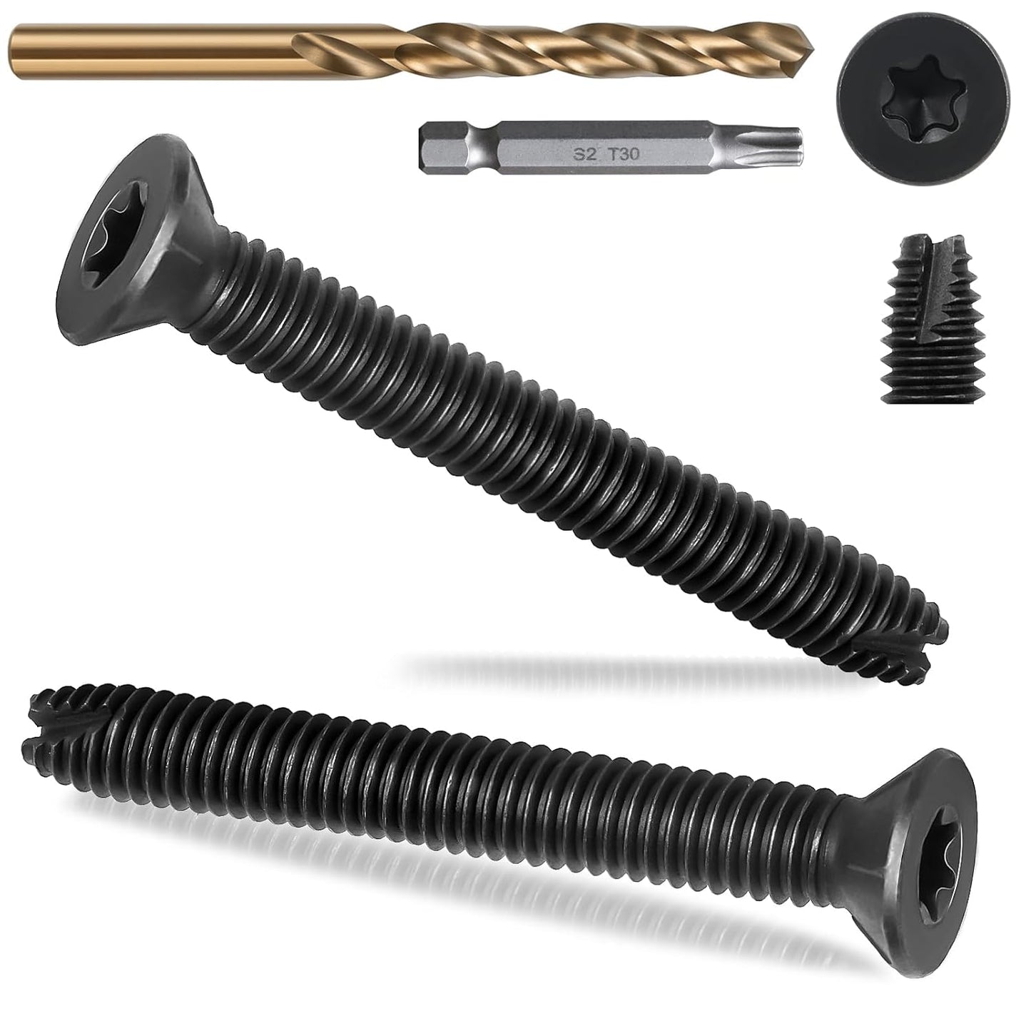 1/4-20 x 2-1/2" Flat Head Thread Cutting Self Drilling Deck Screws, Type 7, Star Drive T-30, Steel Floorboard Thread Cutting Screws for Wood & Metal