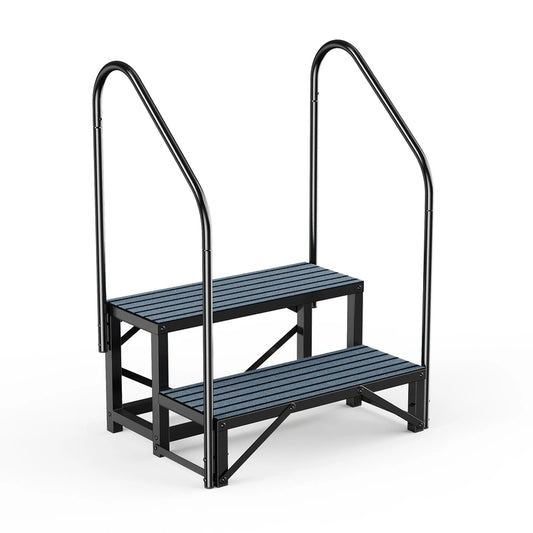 RV Steps with Handrail, 2 Steps with 2 Handrail Hot Tub Steps with Non-Slip Mats