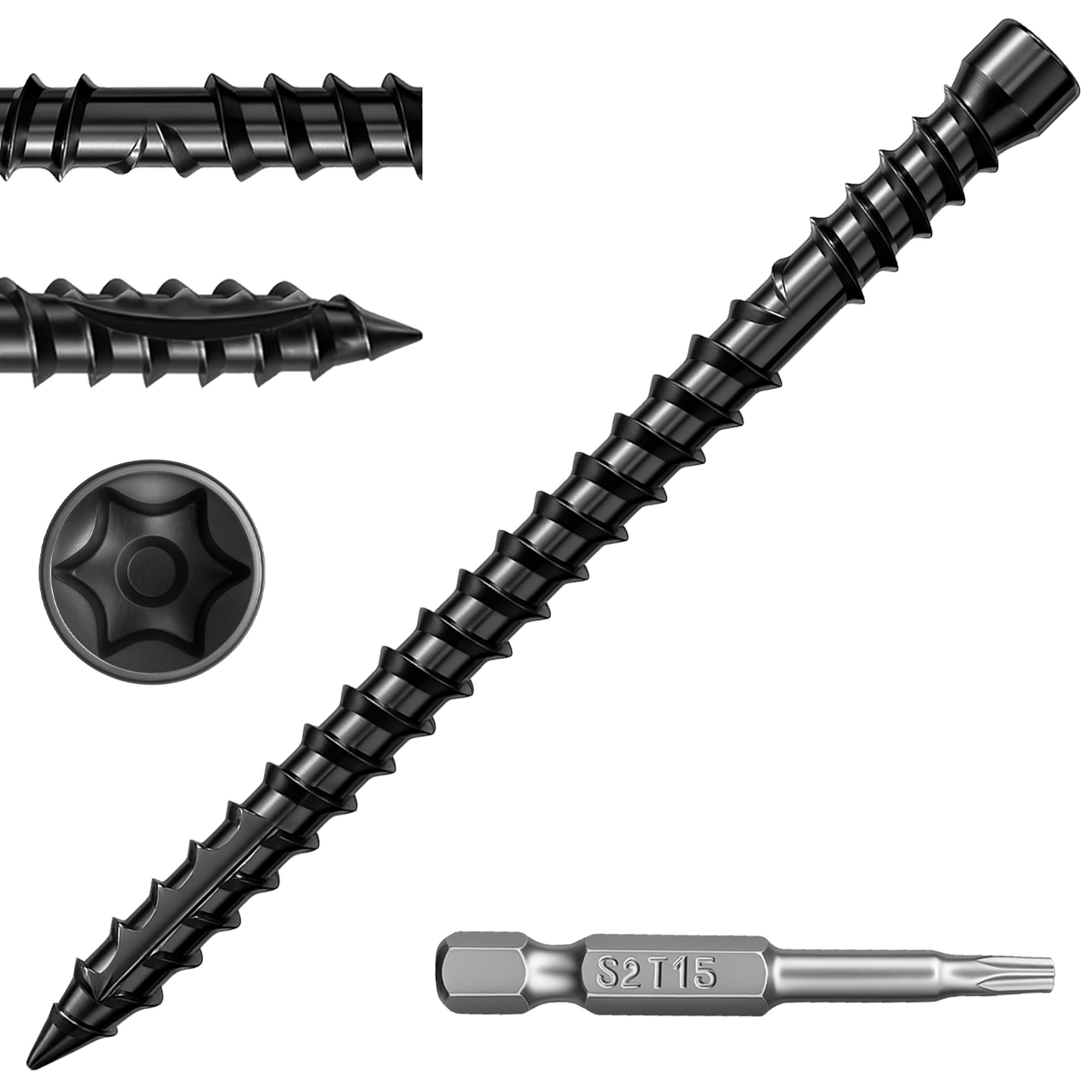 FMhotu #10 x 1-7/8" Hidden Deck Screws, Star Drive Countersunk Wood Screws, Rust Resistant Timber Screws, T15 Star Bit Included, Black