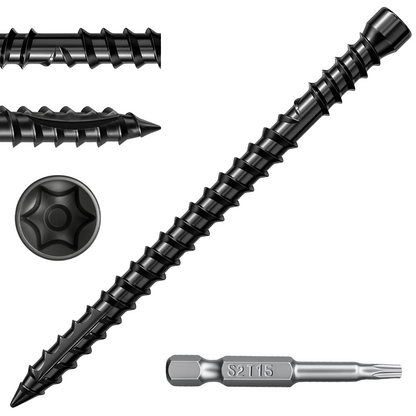FMhotu #10 x 1-7/8" Hidden Deck Screws, Star Drive Countersunk Wood Screws, Rust Resistant Timber Screws, T15 Star Bit Included, Black