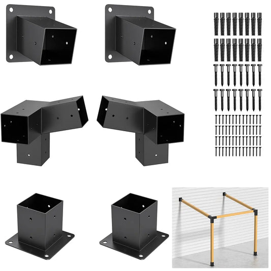 15° 3-Way 6Pcs Slanted Roof Pergola Bracket Set, 4"x4" Wall Mount Kit