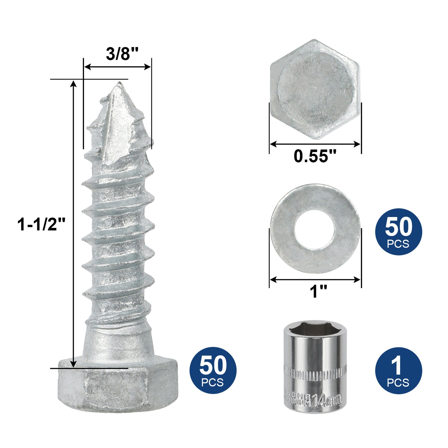 3/8" x 1-1/2" Lag Screws Bolts with Washers