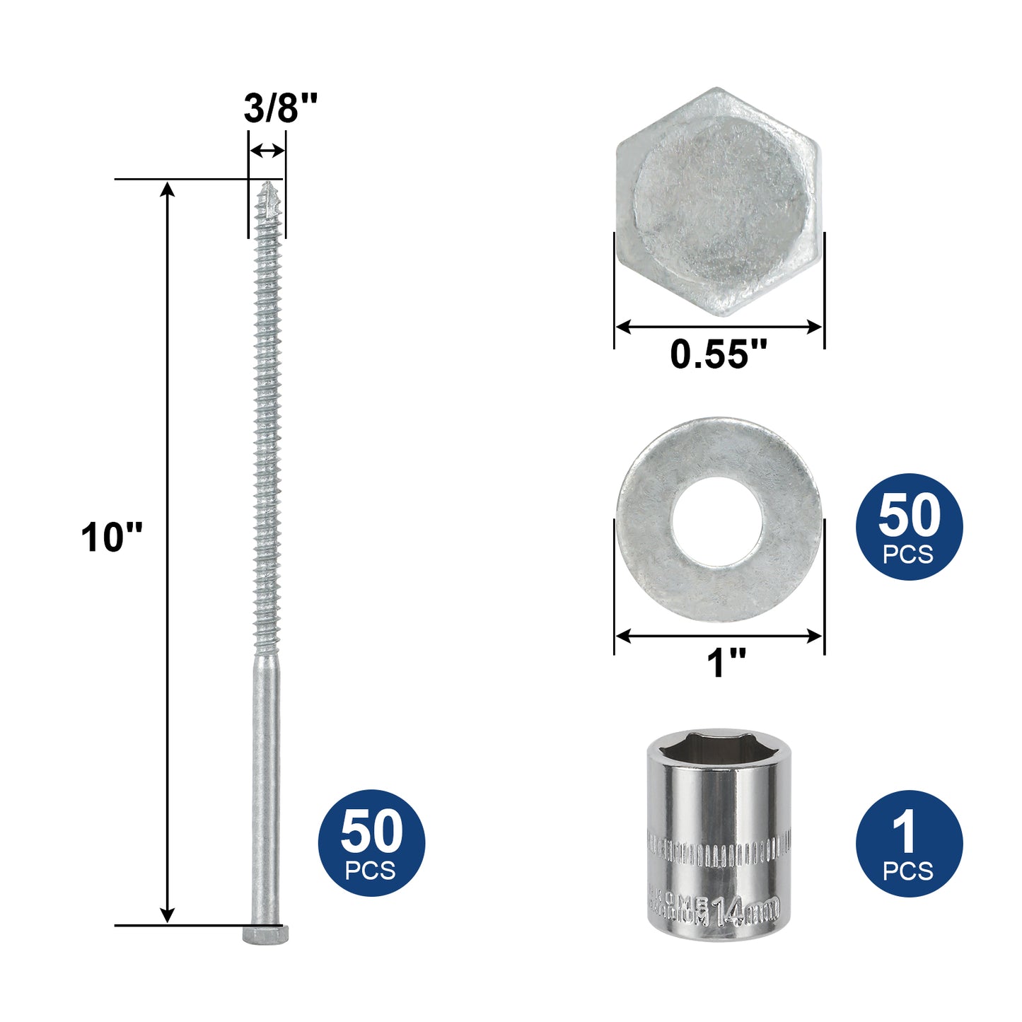 3/8" x 10" Lag Screws Bolts with Washers