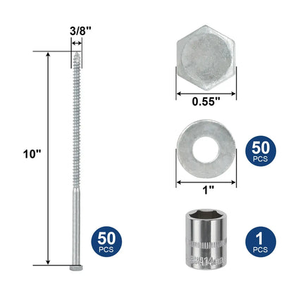 3/8" x 10" Lag Screws Bolts with Washers