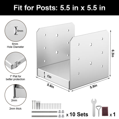 FMhotu 6"x 6" Post Base, Stainless Steel Adjustable Post Anchor Bracket(Internal 5.5 x 5.5), Adjustable Post Base for Pavilion Deck Porch Handrail Railing Support Decorative Anchor Plate