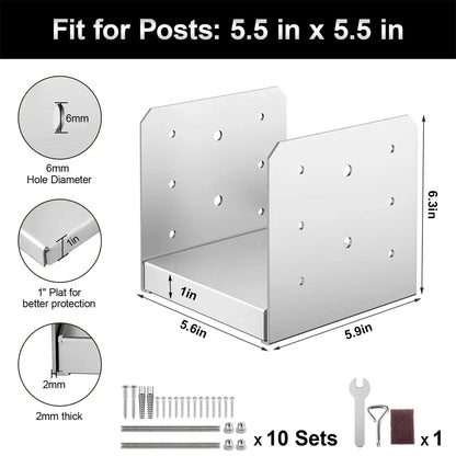 6"x6" Adjustable Post Base, Stainless Steel Post Anchor Bracket