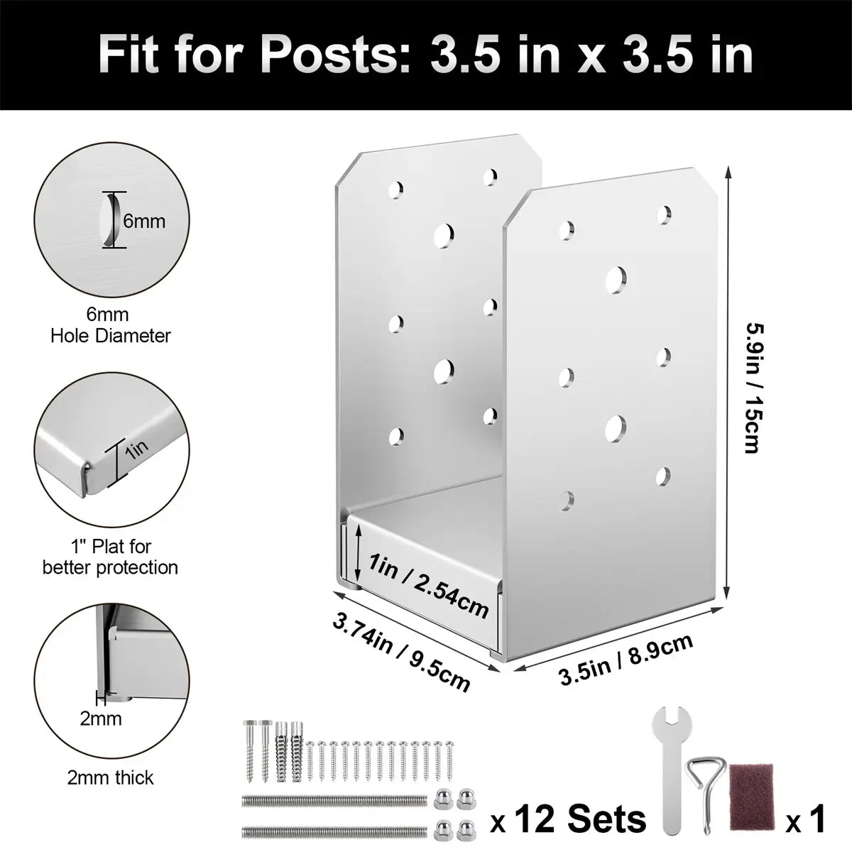 4"x4" Adjustable Post Base, Stainless Steel Post Anchor Bracket