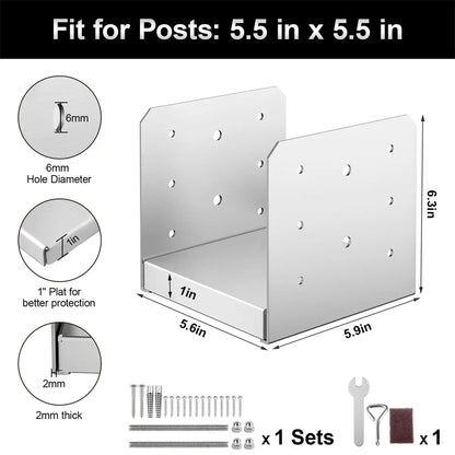 6"x6" Adjustable Post Base, Stainless Steel Post Anchor Bracket