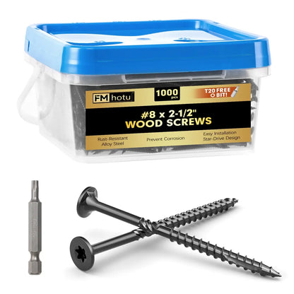 #8 x 2-1/2” Deck Screws, Star Drive Wood Screws, Black