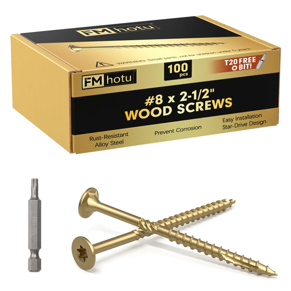 #8 x 2-1/2” Deck Screws, Star Drive Wood Screws, Gold