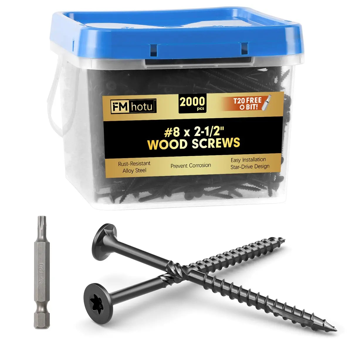 #8 x 2-1/2” Deck Screws, Star Drive Wood Screws, Black