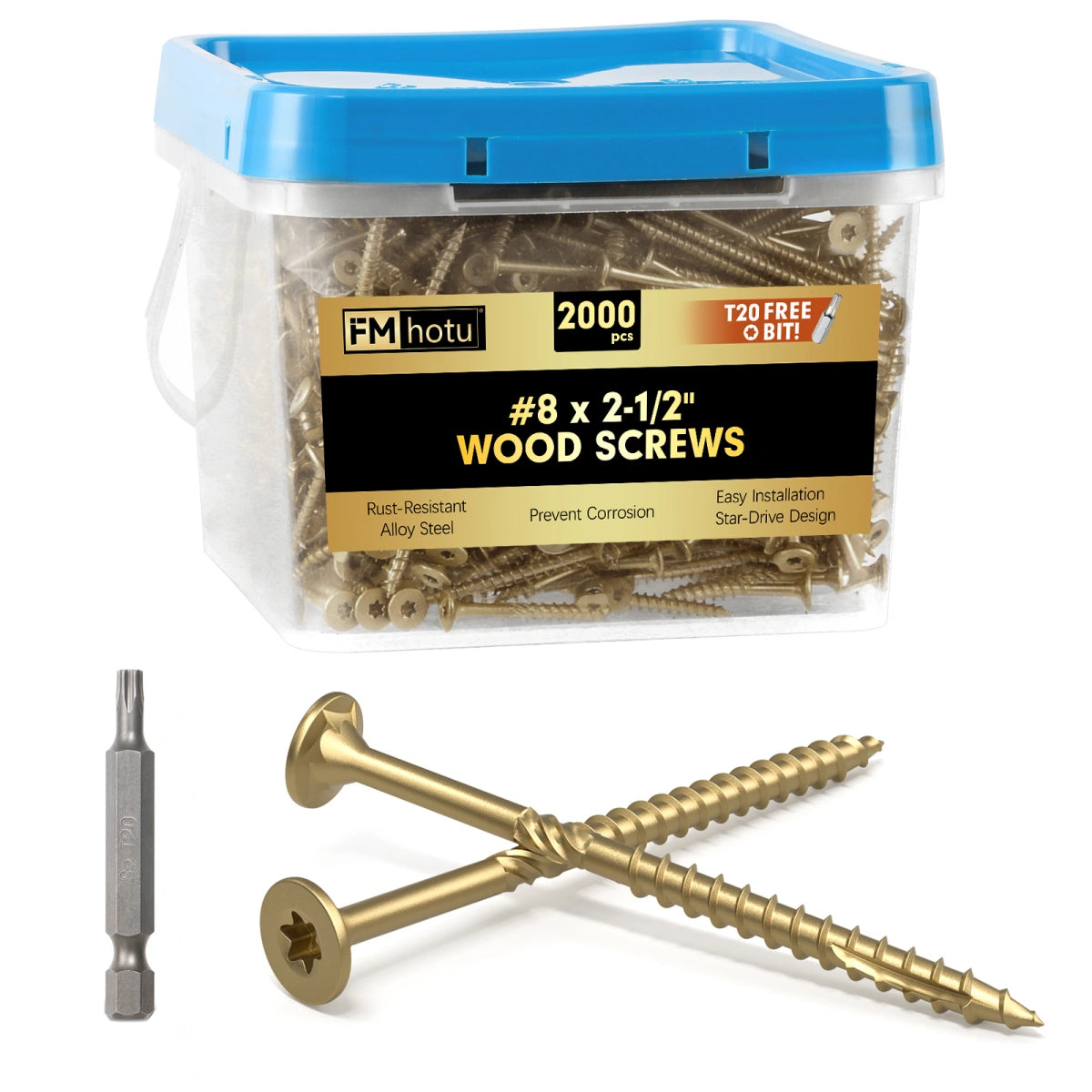 #8 x 2-1/2” Deck Screws, Star Drive Wood Screws, Gold