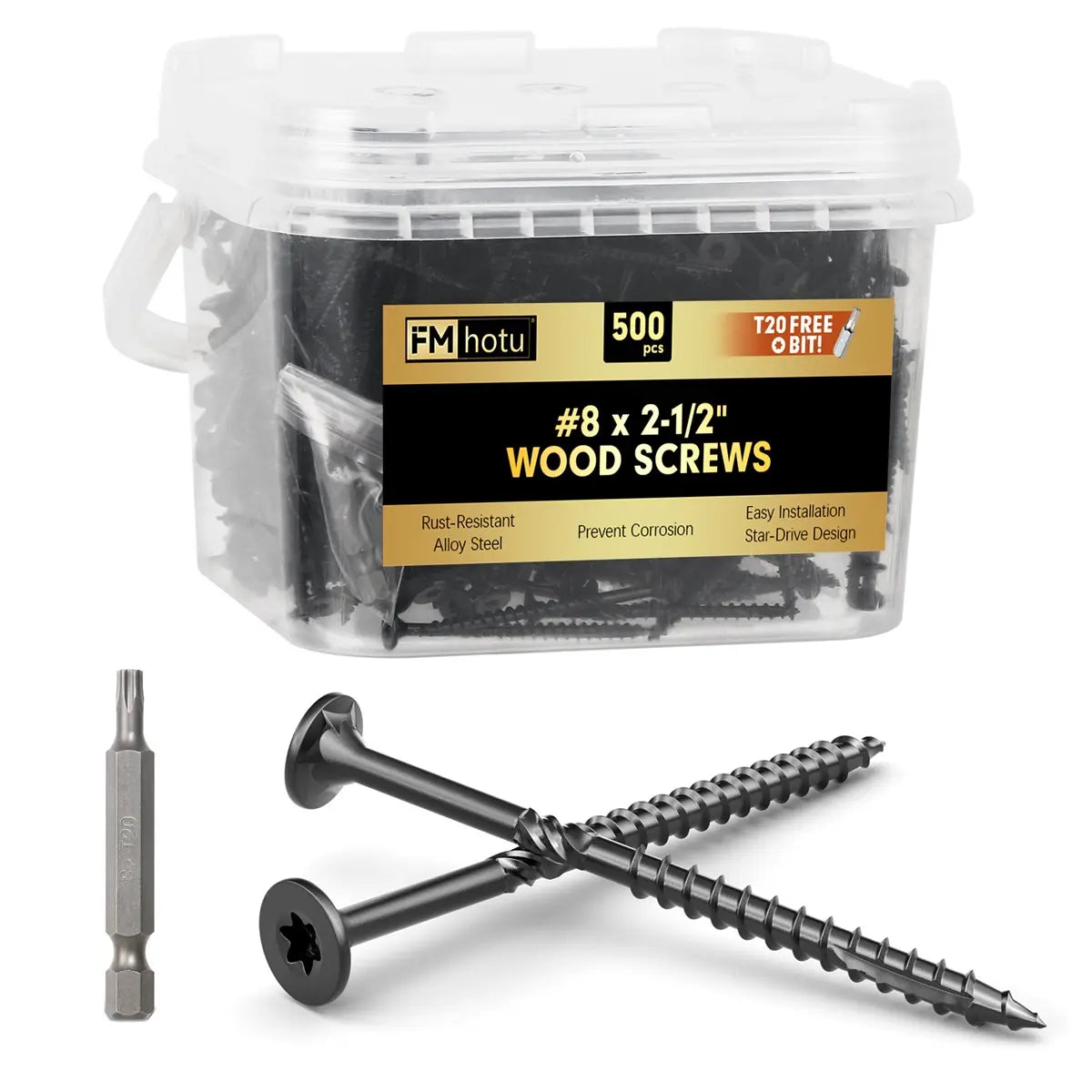 #8 x 2-1/2” Deck Screws, Star Drive Wood Screws, Black