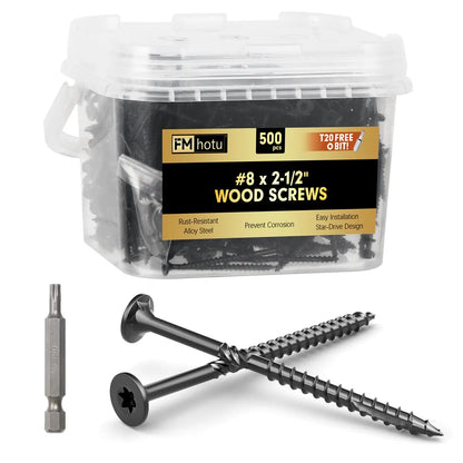#8 x 2-1/2” Deck Screws, Star Drive Wood Screws, Black