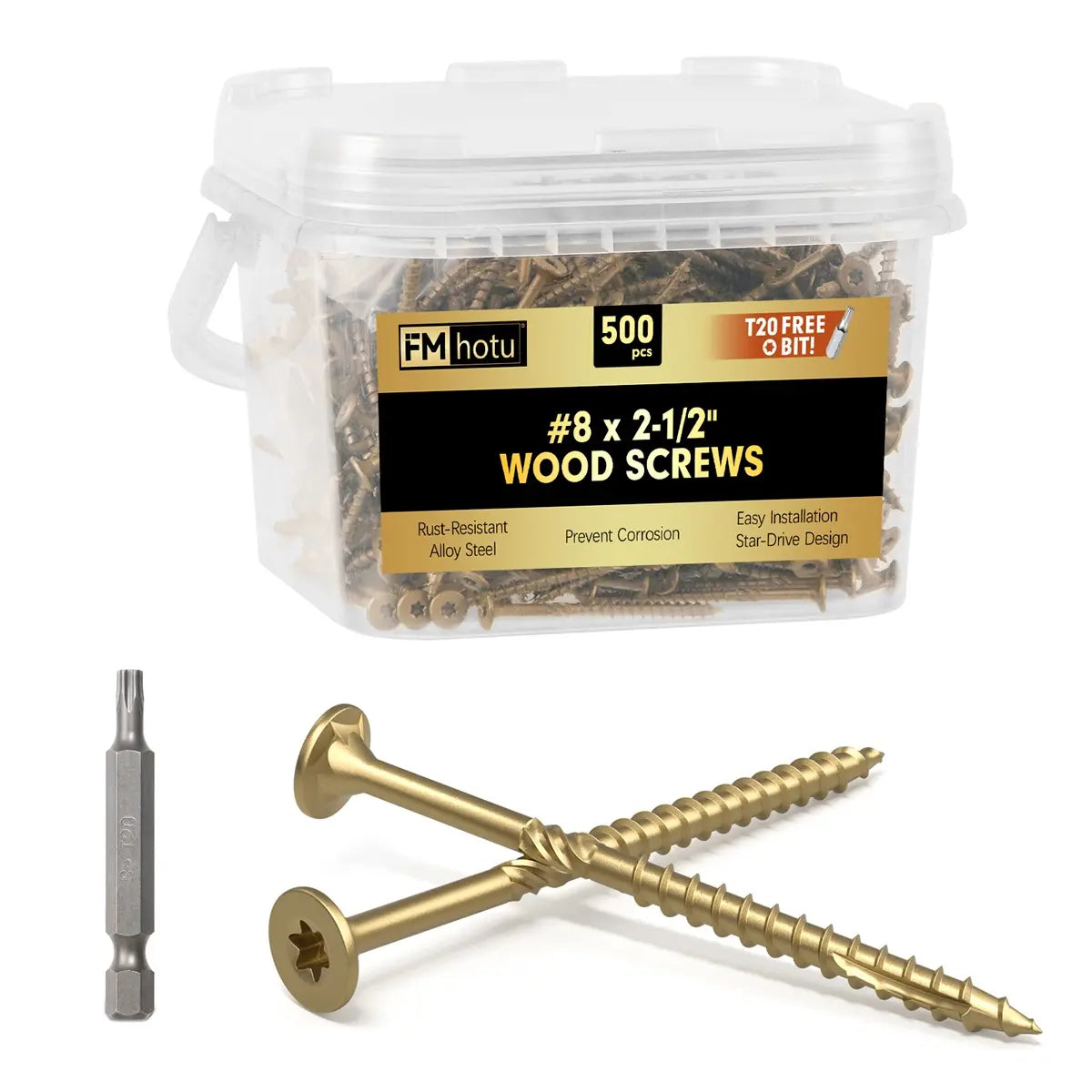 #8 x 2-1/2” Deck Screws, Star Drive Wood Screws, Gold