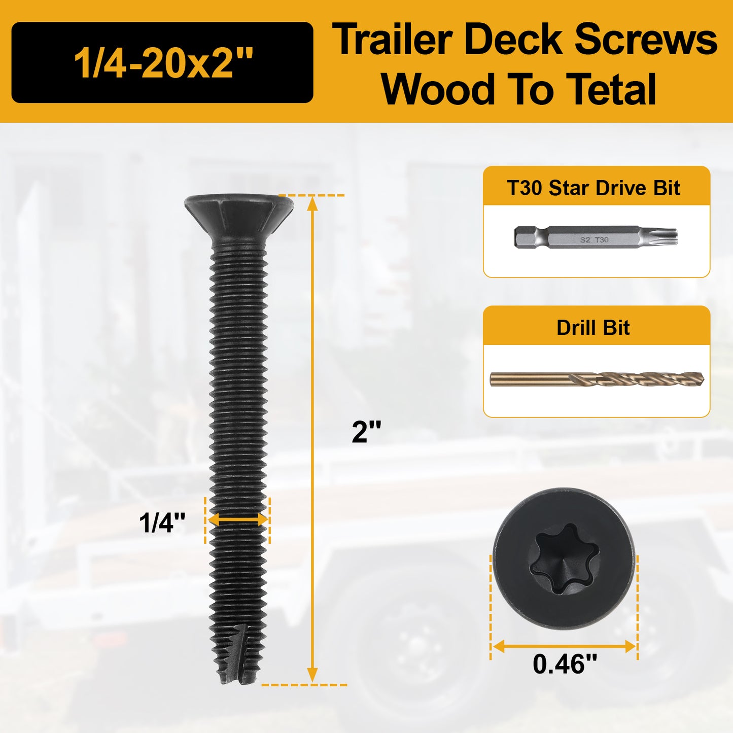 1/4-20 x 2 Flat Head Thread Cutting Self Drilling Deck Screws, Type 7, Star Drive T-30, Steel Floorboard Thread Cutting Screws for Wood & Metal