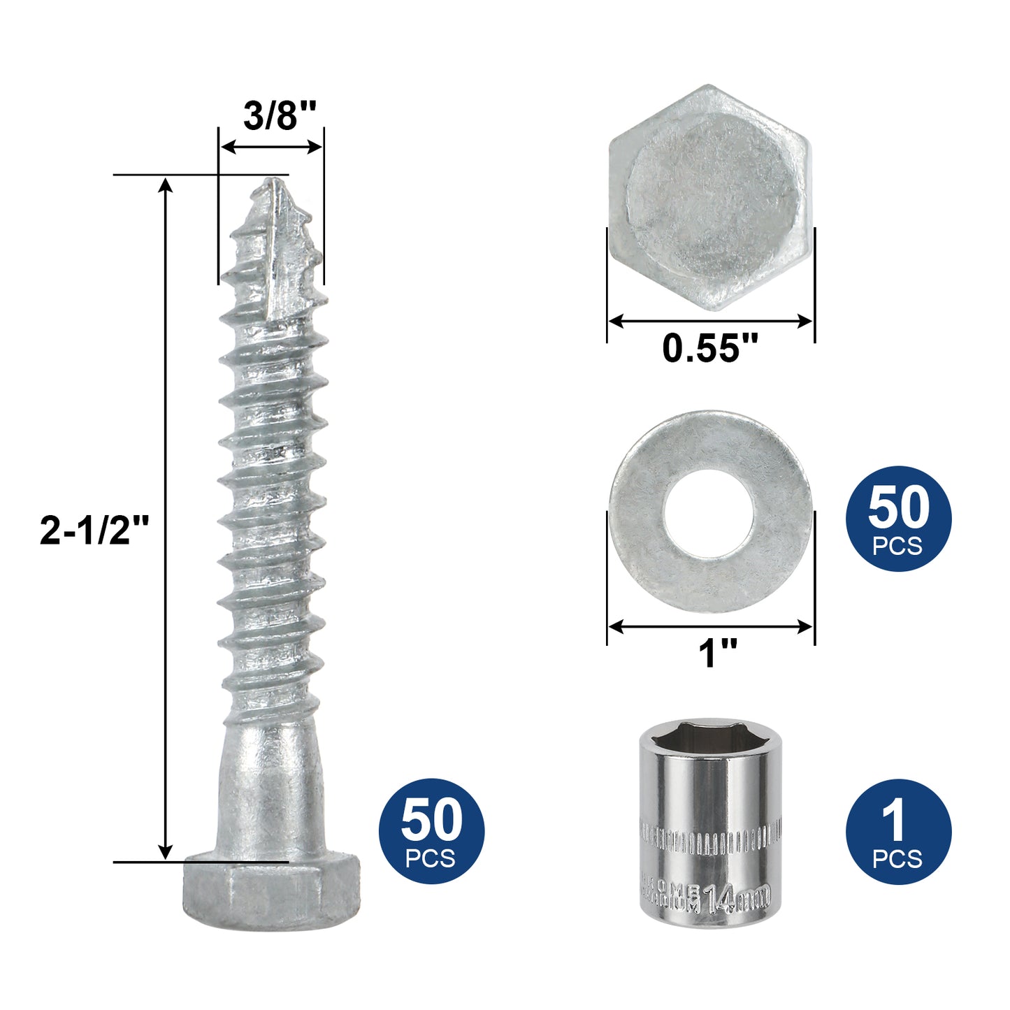3/8" x 2-1/2" Lag Screws Bolts with Washers
