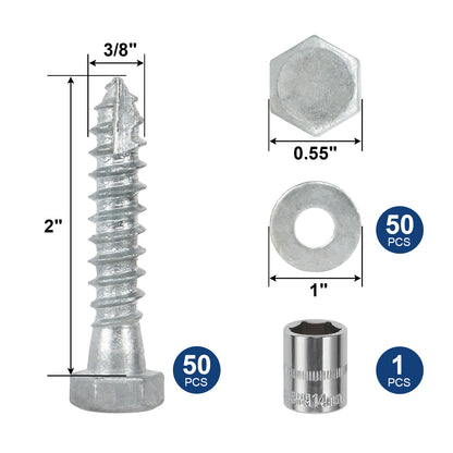 3/8" x 2" Lag Screws Bolts with Washers