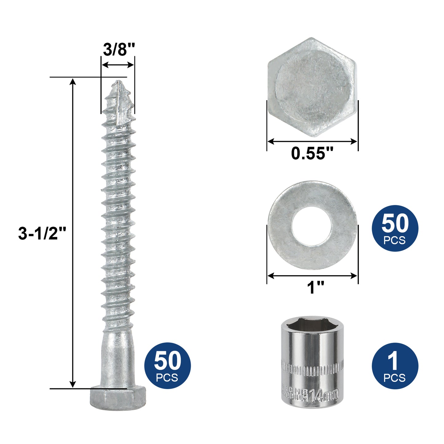 3/8" x 3-1/2" Lag Screws Bolts with Washers