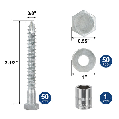 3/8" x 3-1/2" Lag Screws Bolts with Washers