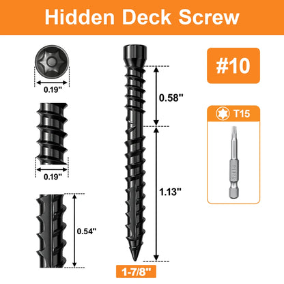 #10 x 1-7/8" Hidden Deck Screws, Star Drive Countersunk Wood Screws