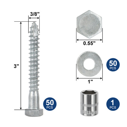 3/8" x 3" Lag Screws Bolts with Washers