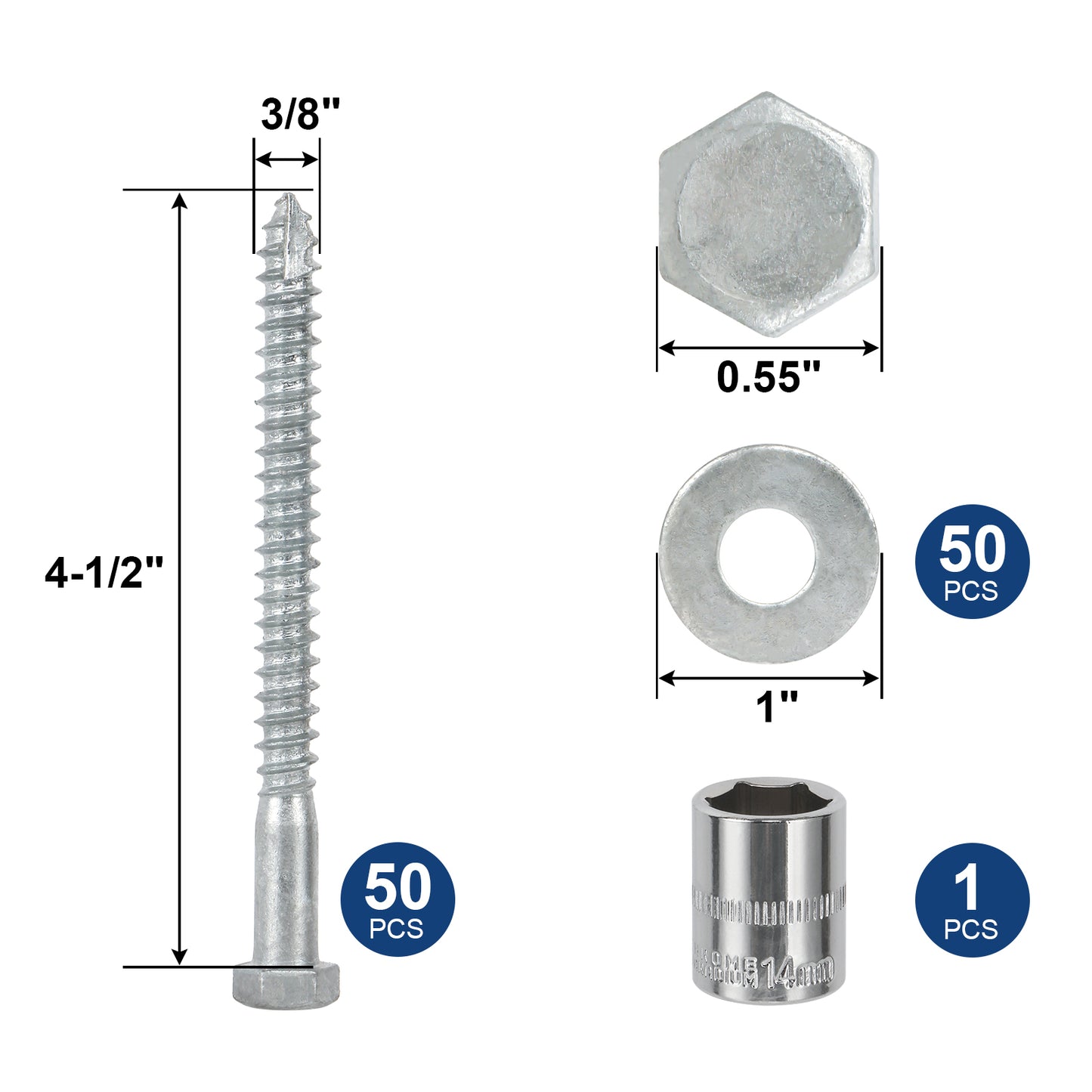 3/8" x 4-1/2" Lag Screws Bolts with Washers