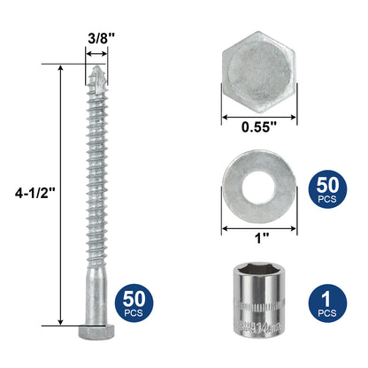 3/8" x 4-1/2" Lag Screws Bolts with Washers