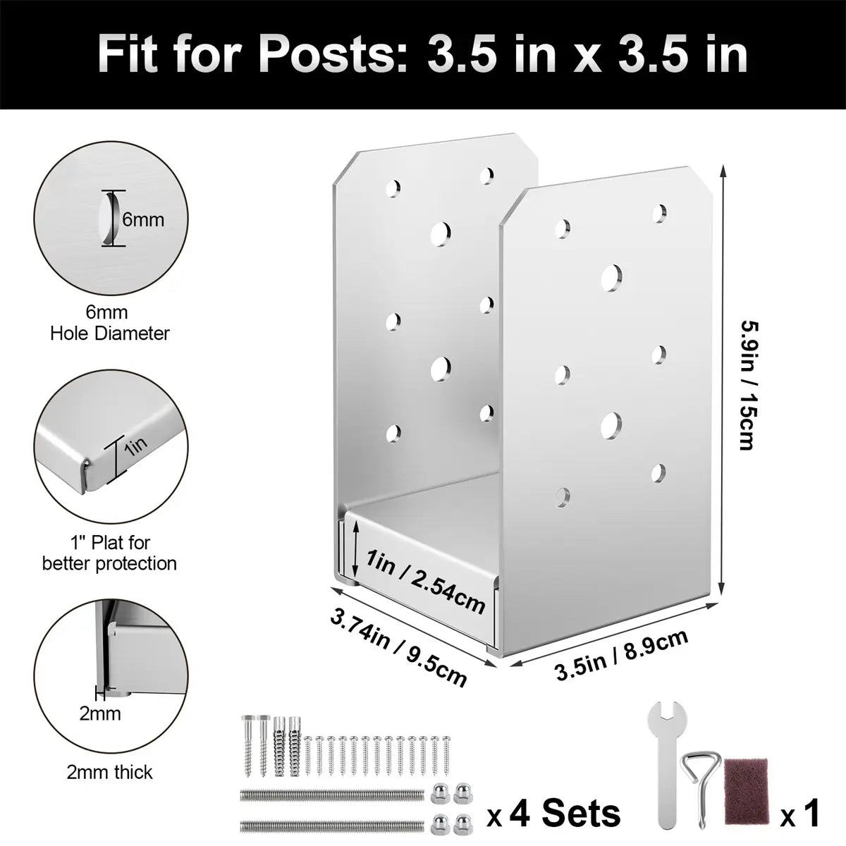 4"x4" Adjustable Post Base, Stainless Steel Post Anchor Bracket