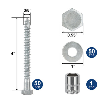 3/8" x 4" Lag Screws Bolts with Washers