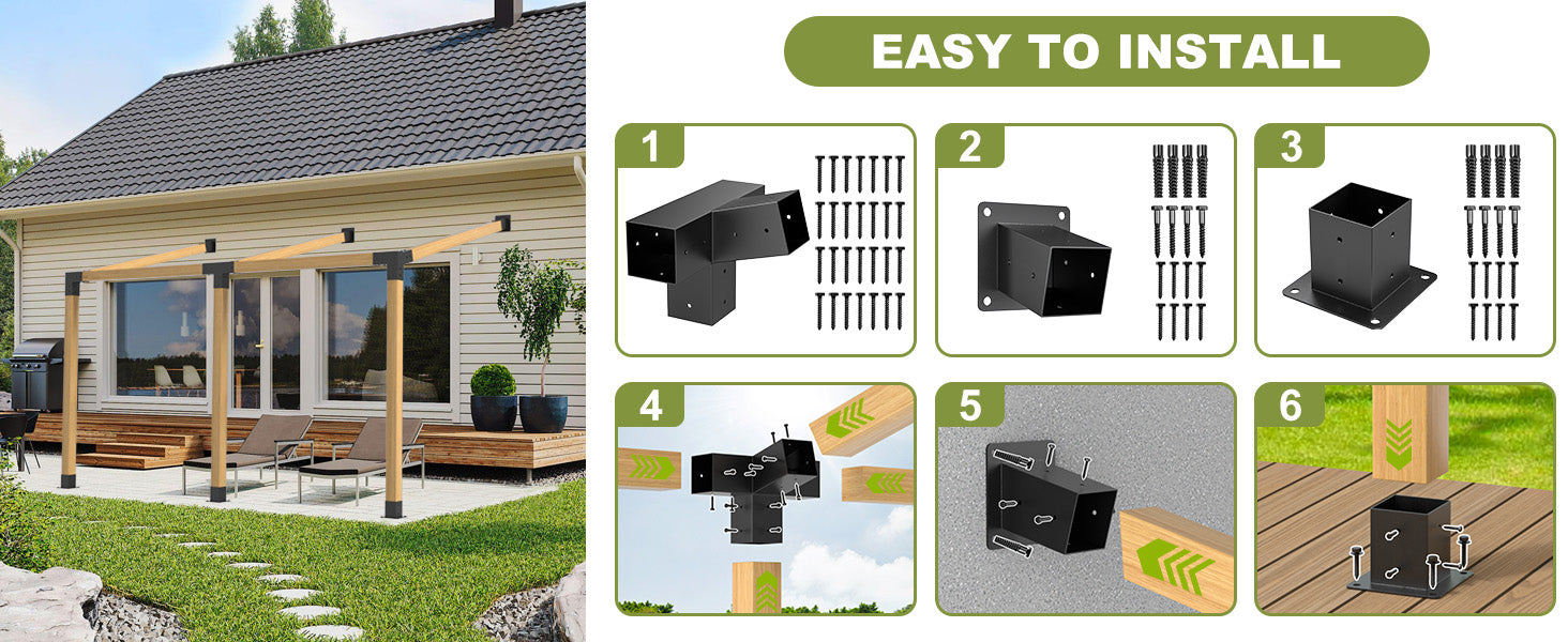 15° 4-Way 3pcs Slanted Roof Pergola Bracket Set, Roof Wall Mount Extension Bracket Kit,4