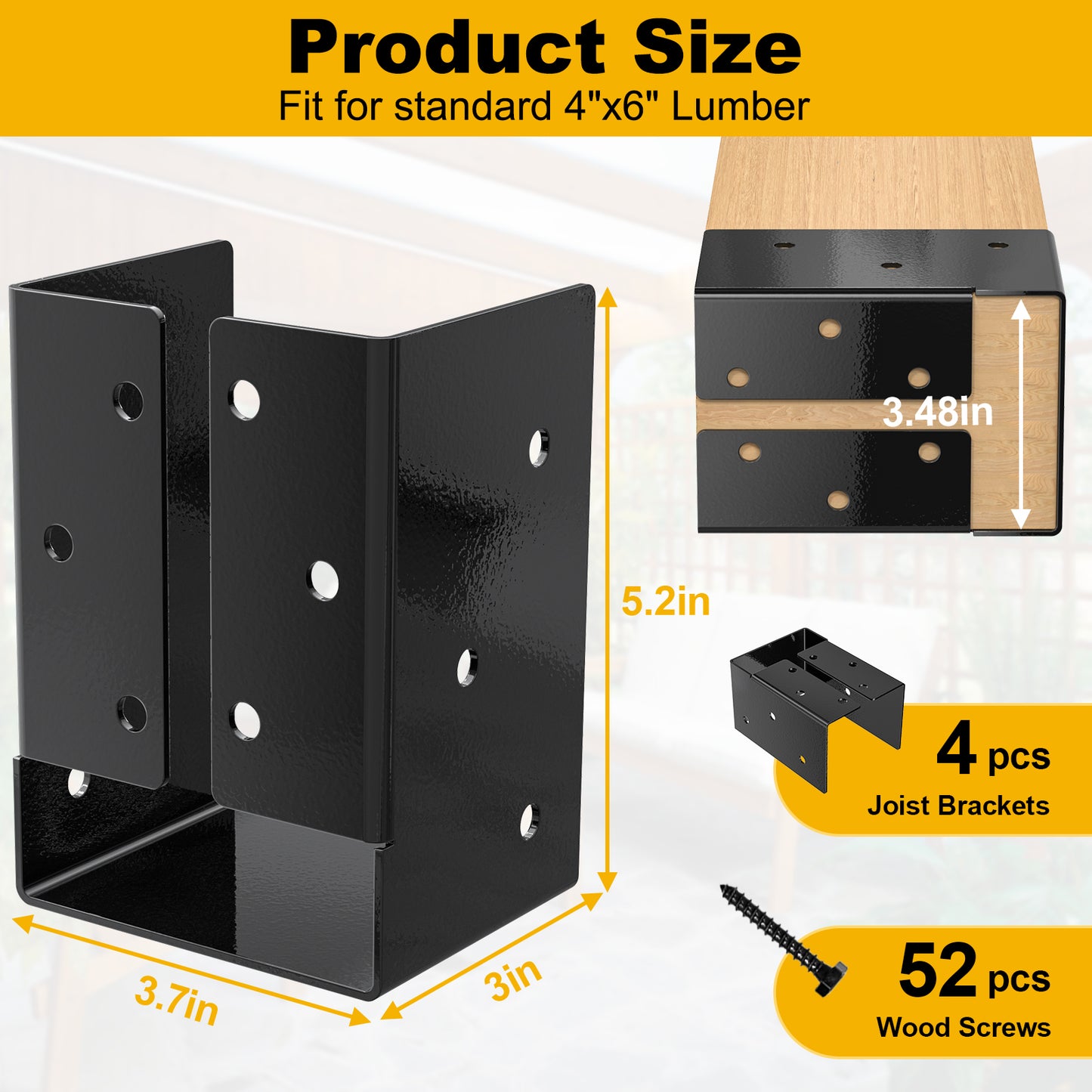 FMhotu Concealed Joist Hanger,4"x6" Outdoor Concealed-Flange Joist Bracket with Screws, Q235B Steel Powder Coated Concealed Mount Light Joist Hangers for 4"x6" Beam, Swing, Handrail, Fence