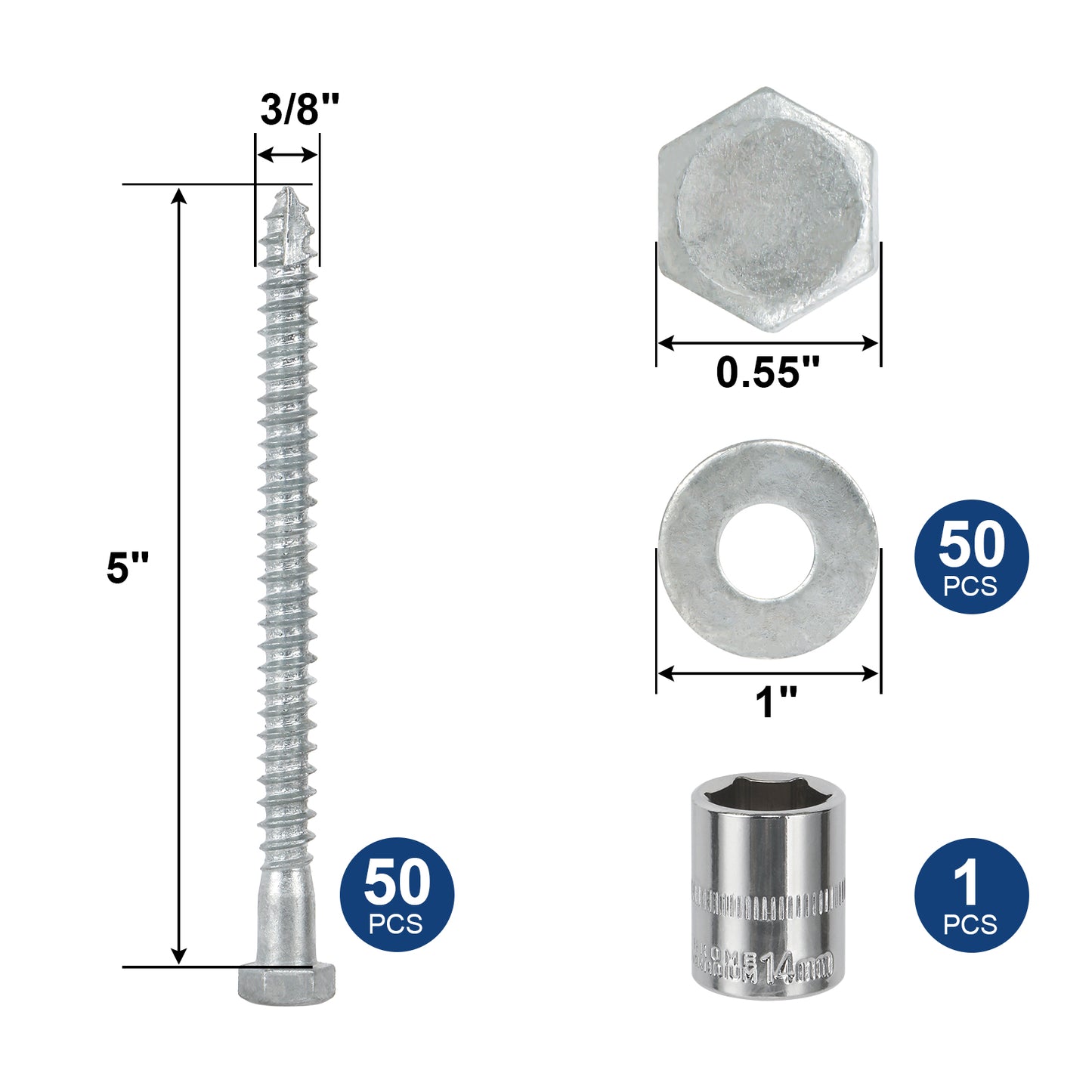 3/8" x 5" Lag Screws Bolts with Washers