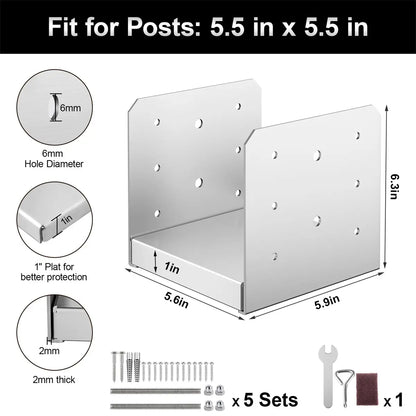 6"x6" Adjustable Post Base, Stainless Steel Post Anchor Bracket