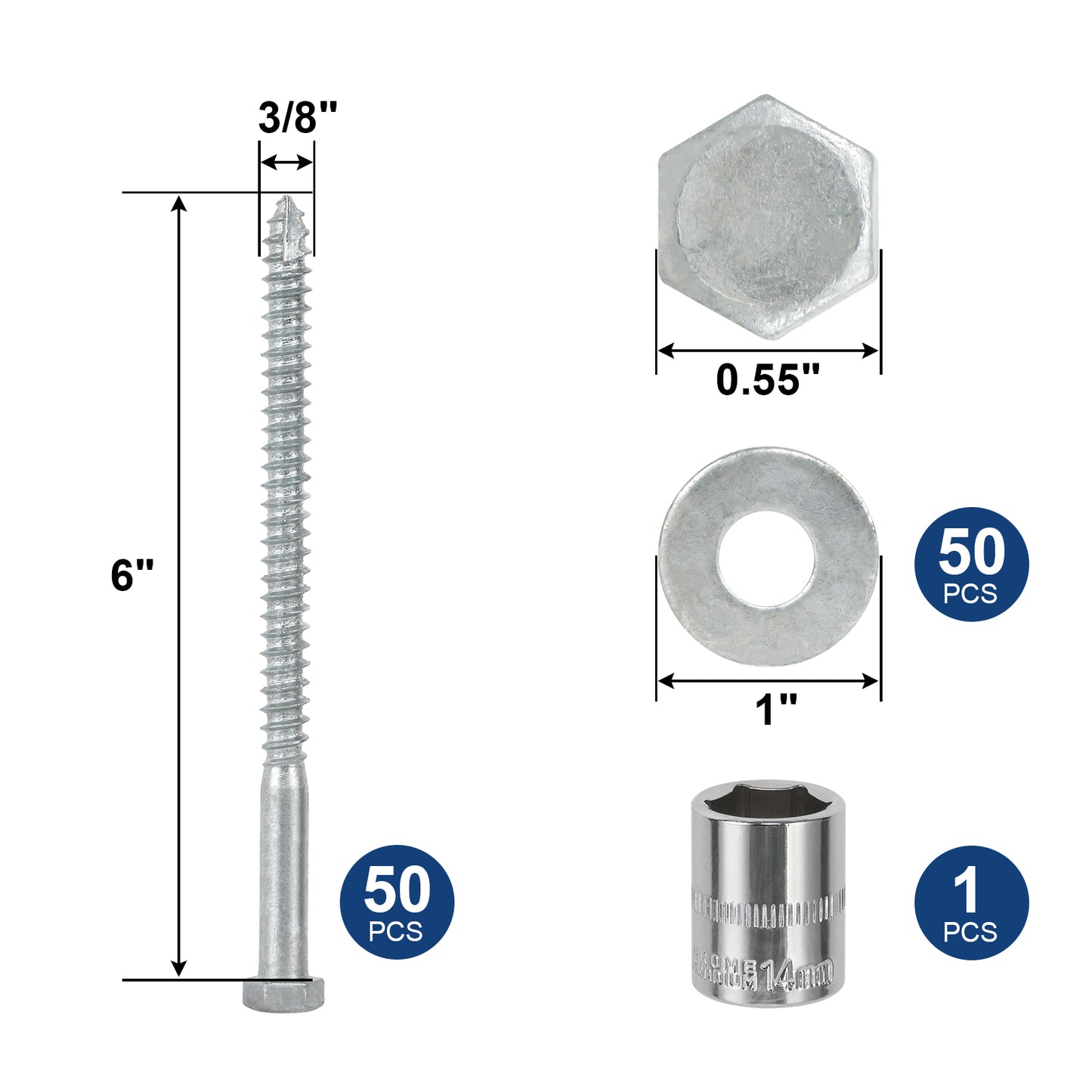 3/8" x 6" Lag Screws Bolts with Washers