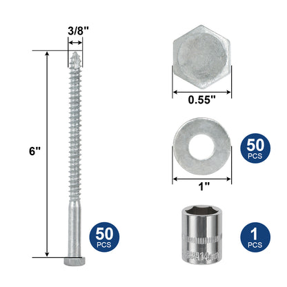 3/8" x 6" Lag Screws Bolts with Washers