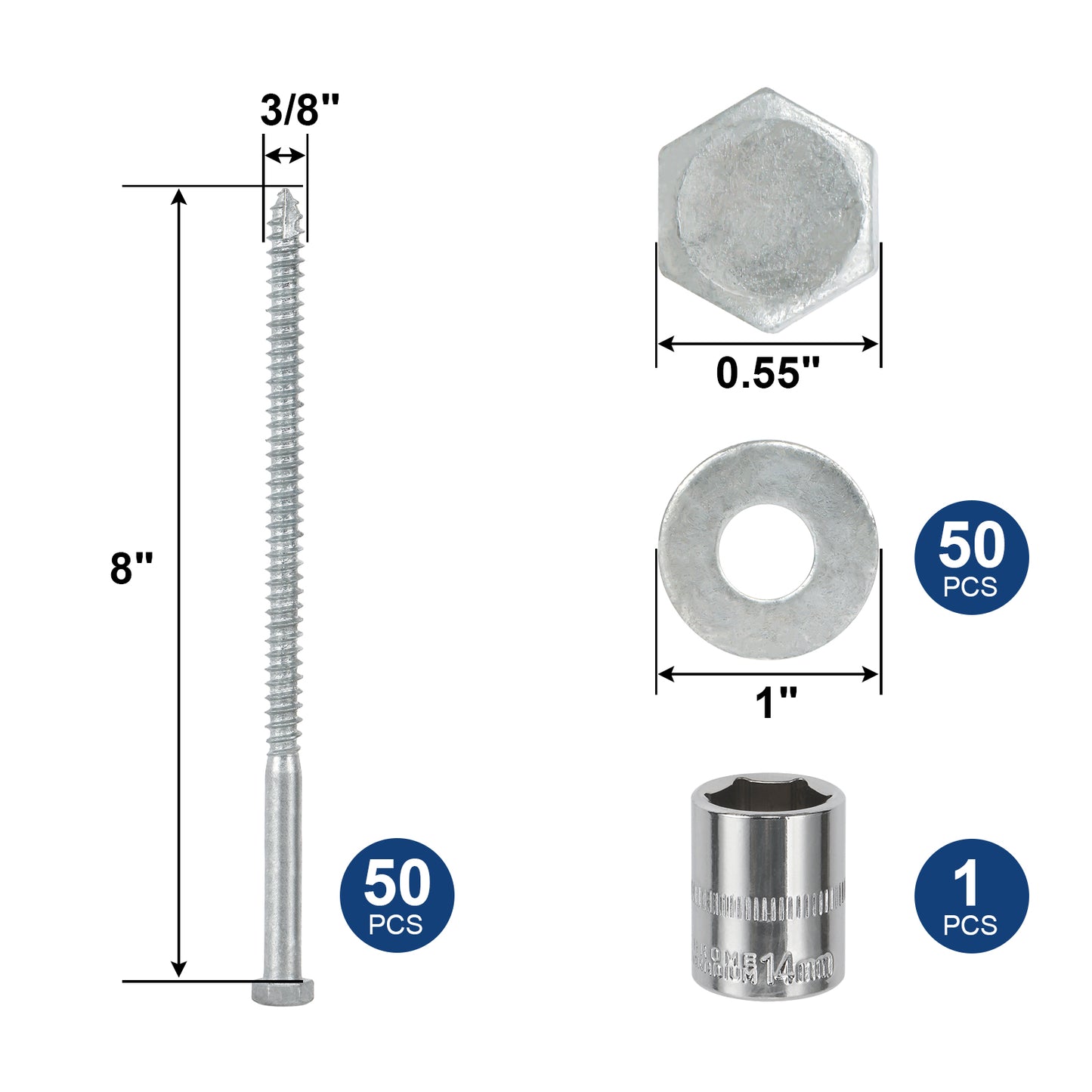 3/8" x 8" Lag Screws Bolts with Washers