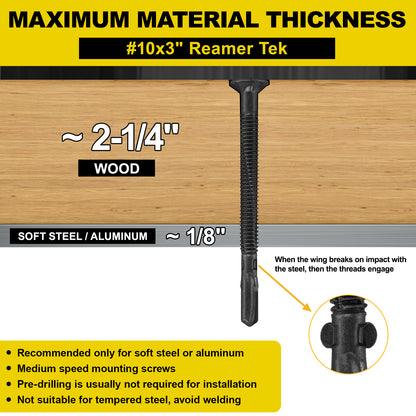 FMhotu #10 x 3" Trailer Deck Screws, Self-Tapping Sheet Wood Metal Screw, T25 Star Bits Reamer Tek Screws for Trailers, for Attaching Wood to Steel, Black