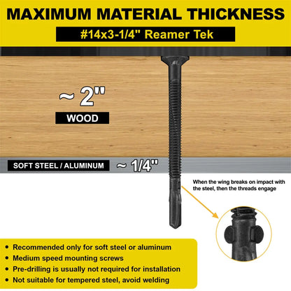 #14 x 3-1/4 Self-Tapping Trailer Deck Screws, T25 Star Bits Screws, Black
