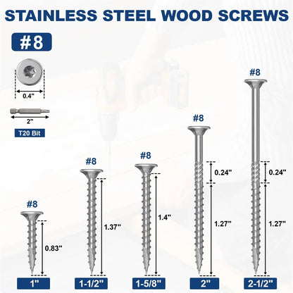 #8 x 1.5 Stainless Steel Deck Screws, 410 Grade Stainless Steel