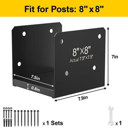 FMhotu 8x8 Stainless Steel Post Base,Internal 7.5 x 7.5 Anchor Bracket,Deck Concrete Support Anchor for Deck Railing, Fences, Mailboxes (1Pcs Black)