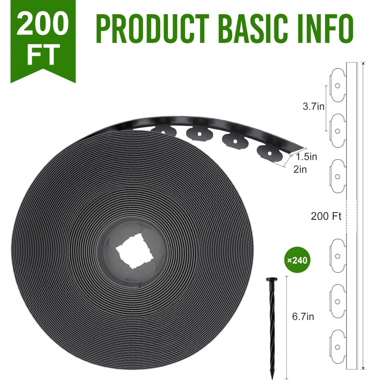 1.5 Inch Landscape Edging, Ribbed Garden Edging, Black