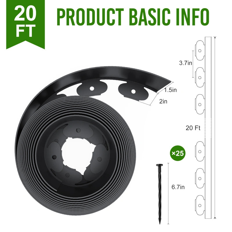1.5 Inch Landscape Edging, Ribbed Garden Edging, Black