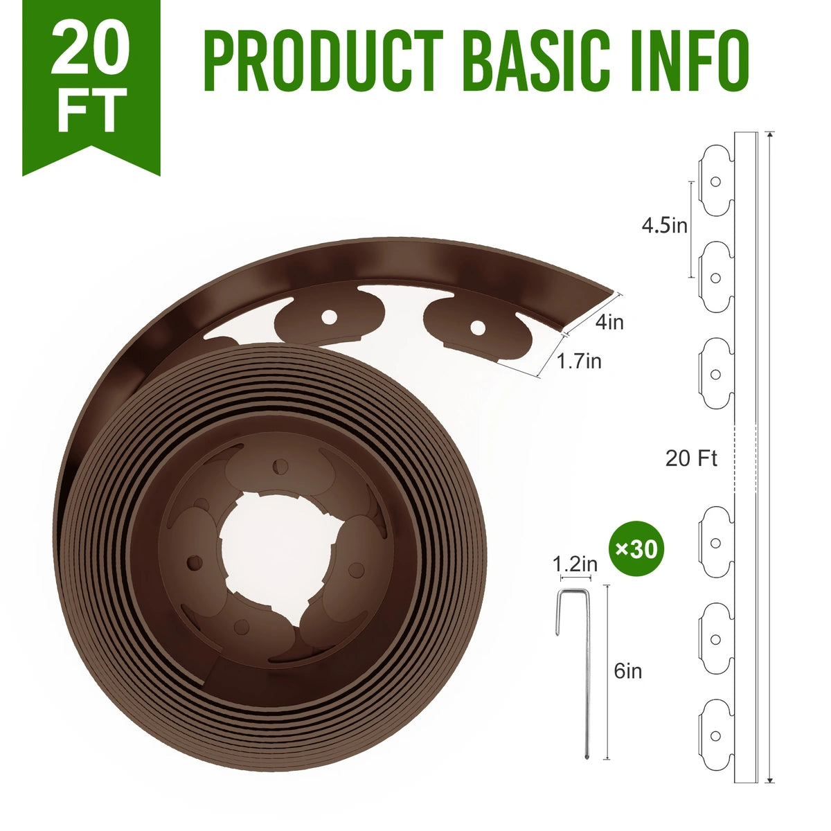 4-Inch Landscape Edging with Metal Spikes, Brown