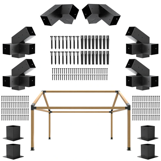 30° 3-Way 10Pcs Slanted Roof Pergola Bracket Set, 4"x4" Wall Mount Kit