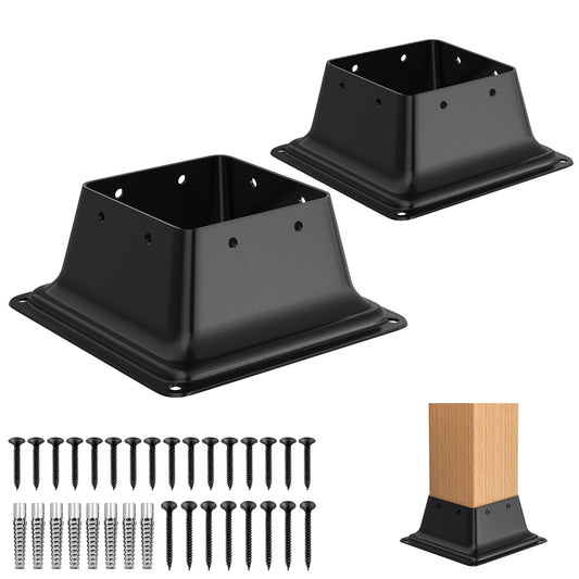 FMhotu 4x4 Post Base, Internal 3.6"x3.6" Heavy Duty Powder-Coated Steel Post Bracket Fit for Standard Wood Post Anchor, Decking Post Base for Deck Porch Handrail Railing Support with Screws