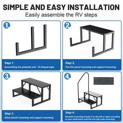 RV Steps with Handrail, 2 Steps with 1 Handrail Hot Tub Steps with Non-Slip Mats