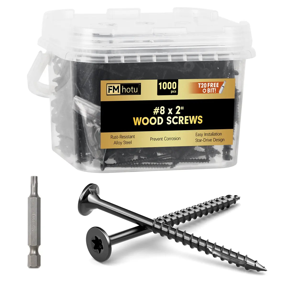 #8 x 2” Deck Screws, Star Drive Wood Screws, Black