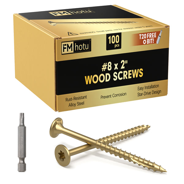 #8 x 2” Deck Screws, Star Drive Wood Screws, Gold