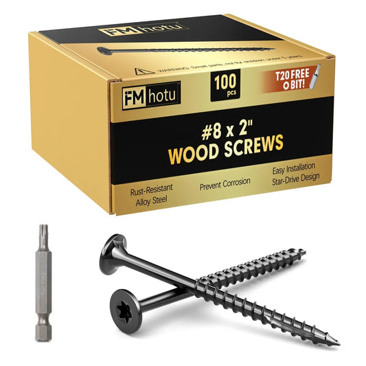 #8 x 2” Deck Screws, Star Drive Wood Screws, Black